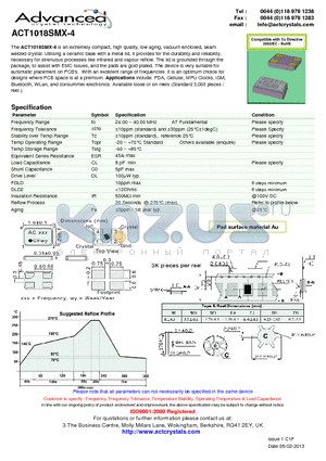 ACT1018SMX-4 datasheet - extremely compact, high quality, low aging, vacuum enclosed