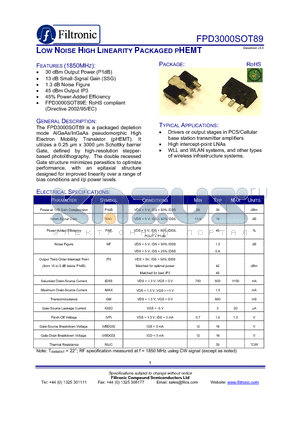 FPD3000SOT89E-BA datasheet - LOW NOISE HIGH LINEARITY PACKAGED PHEMT