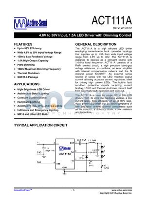 ACT111AUS-T datasheet - 4.8V to 30V Input, 1.5A LED Driver with Dimming Control