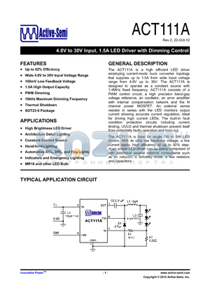 ACT111A_12 datasheet - 4.8V to 30V Input, 1.5A LED Driver with Dimming Control