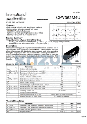 CPV362M4U datasheet - UltraFast IGBT  IGBT SIP MODULE