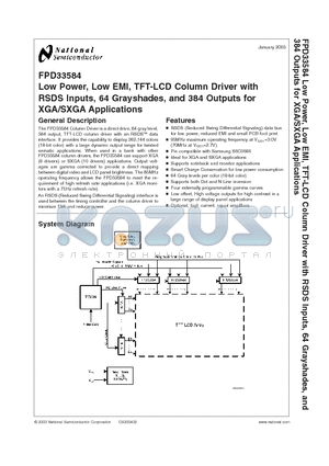FPD33584 datasheet - Low Power, Low EMI, TFT-LCD Column Driver with RSDS Inputs, 64 Grayshades, and 384 Outputs for XGA/SXGA Applications