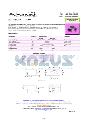 ACT1525CT datasheet - HCMOS Digitally Temperature Compensated Crystal Oscillators