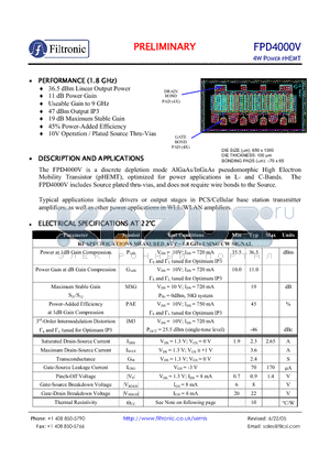 FPD4000V datasheet - 4W POWER PHEMT