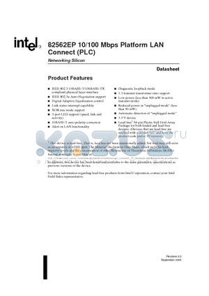 82562EP datasheet - 82562EP 10/100 Mbps Platform LAN Connect (PLC)