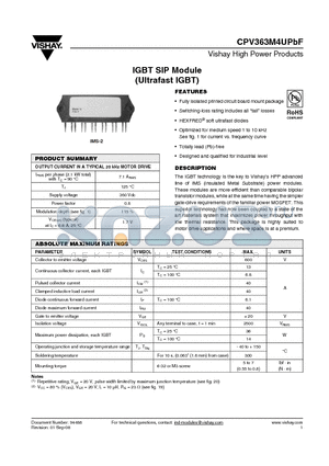 CPV363M4UPBF datasheet - IGBT SIP Module (Ultrafast IGBT)