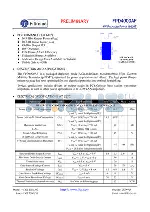 FPD4000AF datasheet - 4W PACKAGED POWER PHEMT