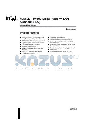 82562ET datasheet - 82562ET 10/100 Mbps Platform LAN Connect (PLC)