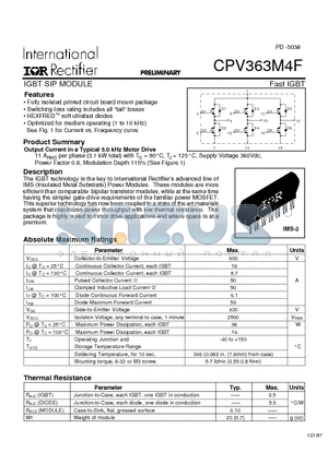 CPV363M4F datasheet - IGBT SIP MODULE