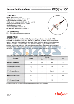 FPD5W1KX datasheet - Avalanche Photodiode