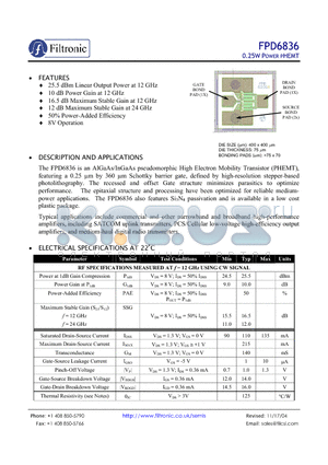 FPD6836 datasheet - 0.25W POWER PHEMT