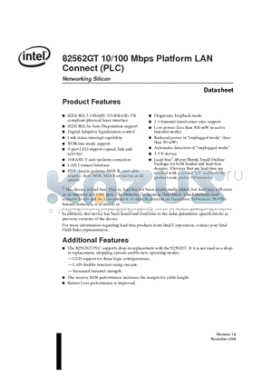 82562GT datasheet - 10/100 Mbps Platform LAN Connect (PLC)