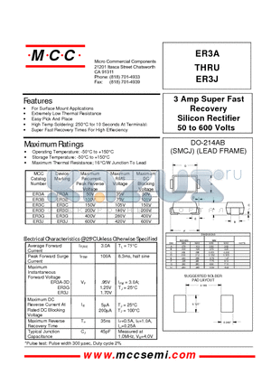 ER3G datasheet - 3 Amp Super Fast Recovery Silicon Rectifier 50 to 600 Volts