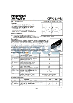 CPV363MM datasheet - IGBT SIP MODULE Short Circuit Rated Fast IGBT