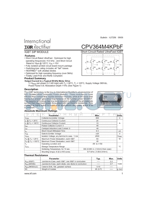 CPV364M4KPBF datasheet - IGBT SIP MODULE