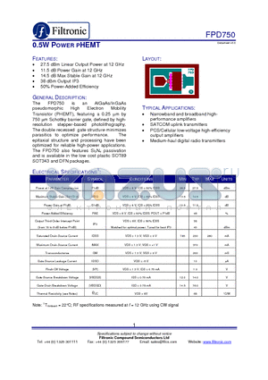 FPD750 datasheet - 0.5W POWER PHEMT