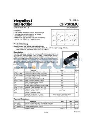 CPV363MU datasheet - IGBT SIP MODULE Ultra-Fast IGBT