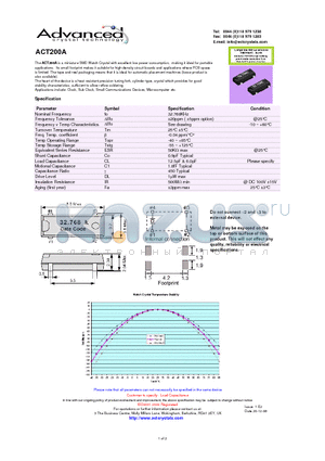 ACT200A datasheet - miniature SMD Watch Crystal with excellent low power consumption,
