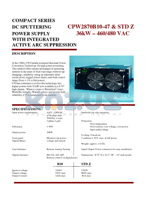 CPW2870B10-47 datasheet - COMPACT SERIES DC SPUTTERING POWER SUPPLY WITH INTEGRATED ACTIVE ARC SUPPRESSIO