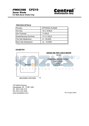 CPZ19 datasheet - Zener Diode 0.5 Watt Zener Diode Chip
