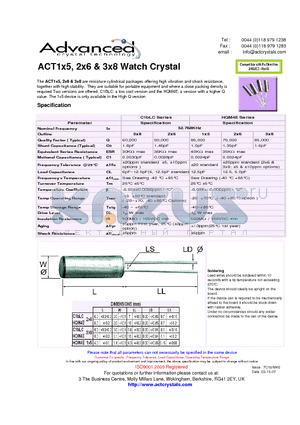 ACT2X6 datasheet - Watch Crystal