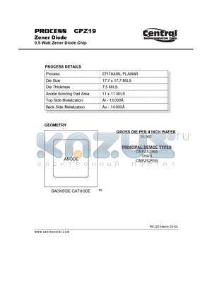 CPZ19_10 datasheet - Zener Diode 0.5 Watt Zener Diode Chip