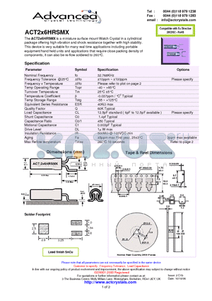 ACT2X6HRSMX datasheet - a miniature surface mount Watch