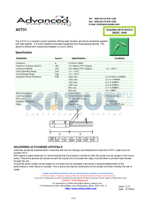 ACT31 datasheet - a compact crystal resonator