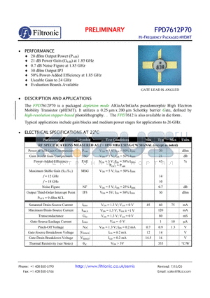 FPD7612P70 datasheet - HI-FREQUENCY PACKAGED PHEMT