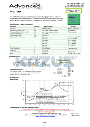 ACT31SMX datasheet - a compact SMD crystal resonator