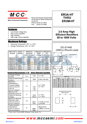 ER3M-HT datasheet - 3.0 Amp High Efficient Rectifiers 50 to 1000 Volts