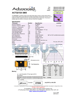 ACT3215A_12 datasheet - miniature surface mount high density Watch Crystal