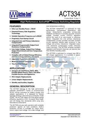 ACT334US-T datasheet - High Performance ActivePSR Primary Switching Regulator