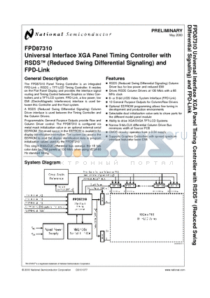 FPD87310 datasheet - Universal Interface XGA Panel Timing Controller with RSDS (Reduced Swing Differential Signaling) and FPD-Link