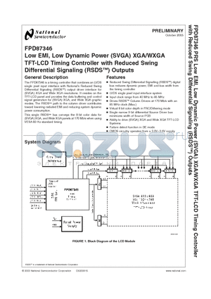 FPD87346 datasheet - Low EMI, Low Dynamic Power (SVGA) XGA/WXGA TFT-LCD Timing Controller with Reduced Swing Differential Signaling (RSDS) Outputs