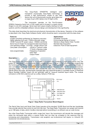 ER400TRS datasheet - LPRS Prelimina ry Data Sheet