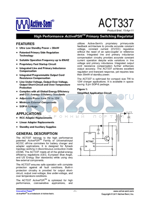 ACT337 datasheet - High Performance ActivePSR Primary Switching Regulator