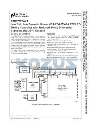 FPD87370AXAVS datasheet - Low EMI Low Dynamic Power VGA/XGA/WXGA TFT-LCD  Timing Controller with Reduced Swing Differential  Signaling RSDS Outputs