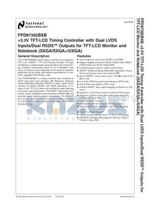 FPD87392BXB datasheet - 3.3V TFT-LCD Timing Controller with Dual LVDS Inputs/Dual RSDS Outputs for TFT-LCD Monitor and Notebook (SXGA/SXGA/UXGA)