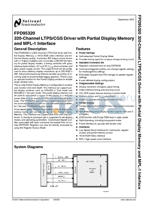 FPD95320 datasheet - 320-Channel LTPS/CGS Driver with Partial Display Memory and MPL-1 Interface