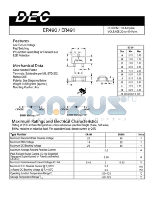 ER490 datasheet - CURRENT 1.0 AMPERES VOLTAGE 20 TO 40 VOLTS