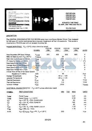 CQ218I-25M datasheet - ISOLATED TAB TRIAC 25AMP, 200 THRU 800 VOLTS