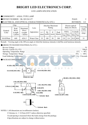BL-XE1361-TR7 datasheet - AXIAL TYPE LED LAMPS SPECIFICATION