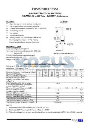 ER503 datasheet - SUPERFAST RECOVERY RECTIFIERS(VOLTAGE - 50 to 600 Volts CURRENT - 5.0 Amperes)