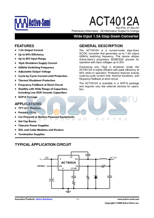 ACT4012ASH datasheet - Wide Input 1.5A Step Down Converter