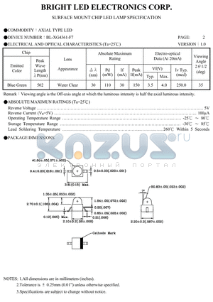 BL-XG4361-TR7 datasheet - SURFACE MOUNT CHIP LED LAMPS SPECIFICATION