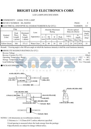 BL-XG0361 datasheet - AXIAL TYPE LED LAMPS SPECIFICATION