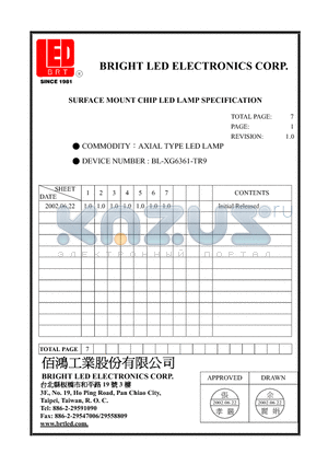 BL-XG6361-TR9 datasheet - AXIAL TYPE LED LAMPS SPECIFICATION