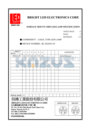 BL-XG0361-F2 datasheet - AXIAL TYPE LED LAMP