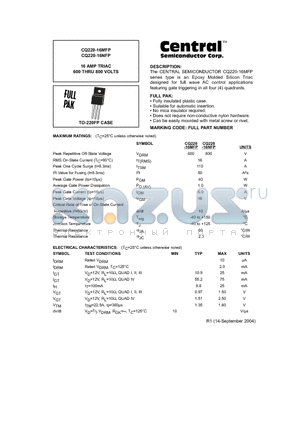 CQ220-16NFP datasheet - 16 AMP TRIAC 600 THRU 800 VOLTS